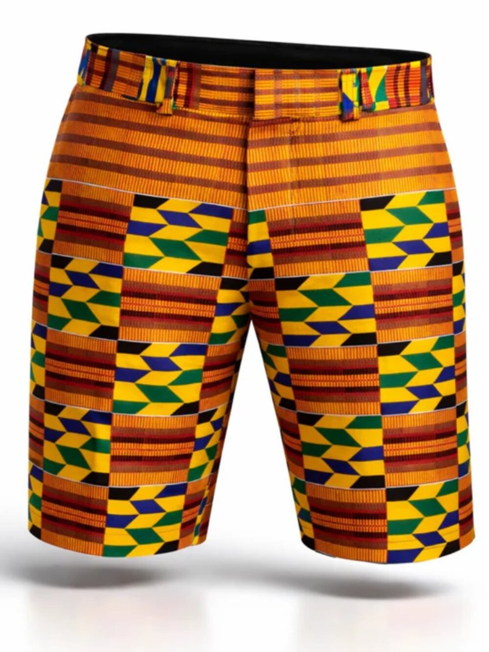 Men’s Kente Patchwork Shorts – Multicolor African Print Tailored Shorts